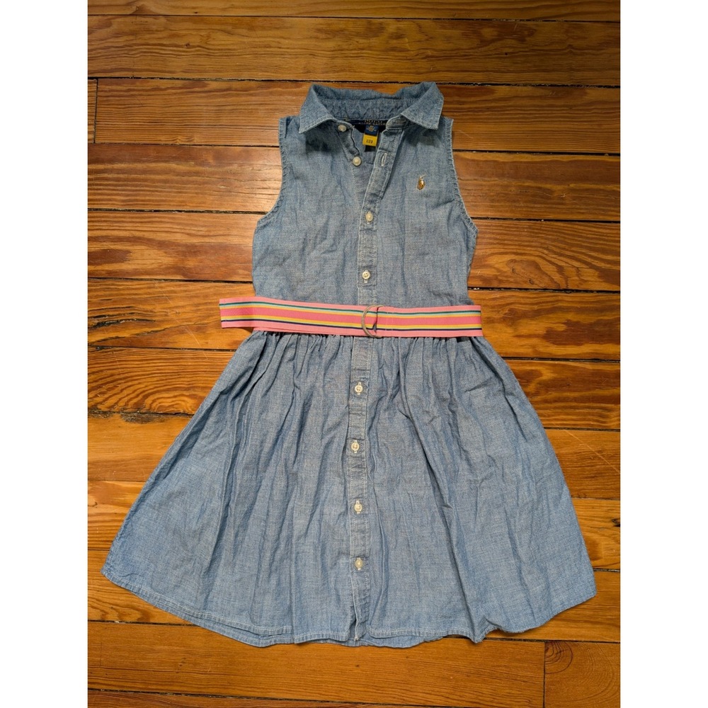 Polo Ralph Lauren Shirtdress Kids 6X Blue Chambray Belted Sleeveless Dress